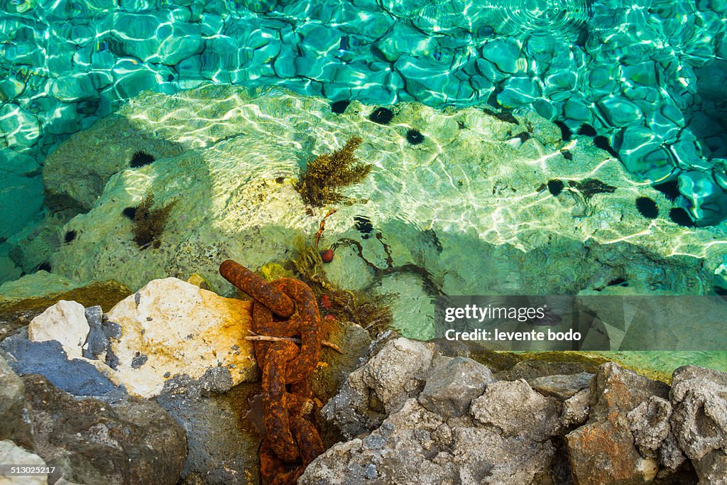 Rusty Old Chain and crystal clear water