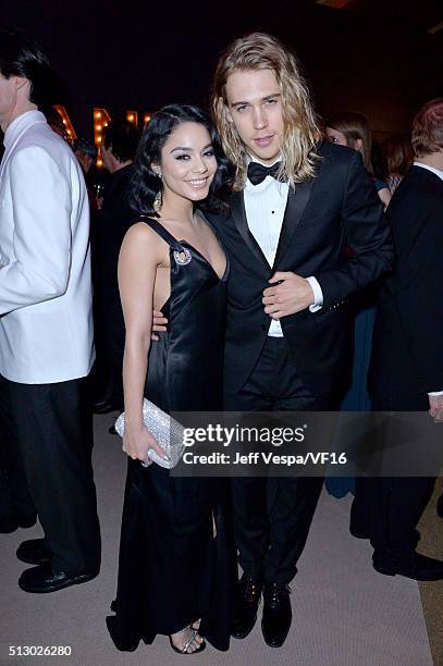 Actors Vanessa Hudgens and Austin Butler attend the 2016 Vanity Fair Oscar Party Hosted By Graydon Carter at the Wallis Annenberg Center for the...