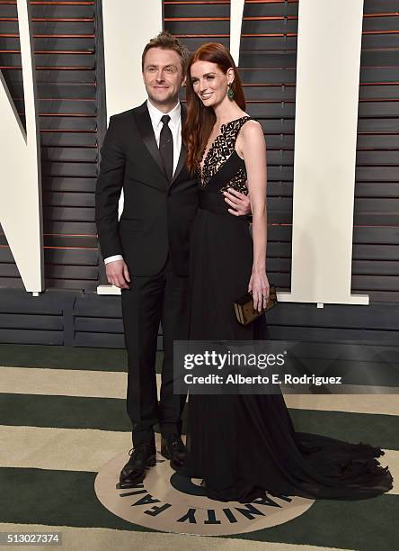 Nerdist Industries founder/CEO Chris Hardwick and Lydia Hearst attend the 2016 Vanity Fair Oscar Party hosted By Graydon Carter at Wallis Annenberg...