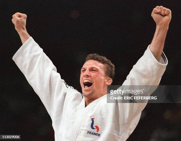 Ghislain Lemaire jubilates after defeating German Dani Guerschner and finishing third in the under 95 kg category during the Judo World Championships...