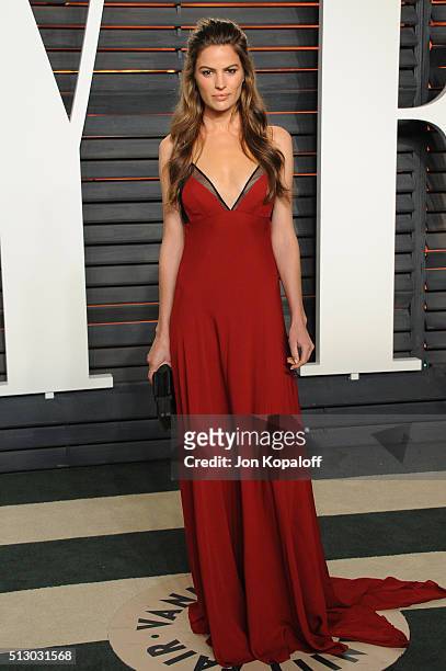 Model Cameron Russell attends the 2016 Vanity Fair Oscar Party hosted By Graydon Carter at Wallis Annenberg Center for the Performing Arts on...