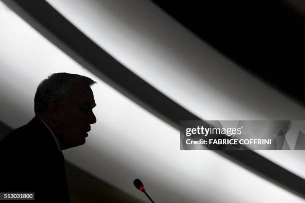 French Foreign Minister Jean-Marc Ayrault delivers a speech at the opening of the main annual session of the United Nations Human Rights Council in...