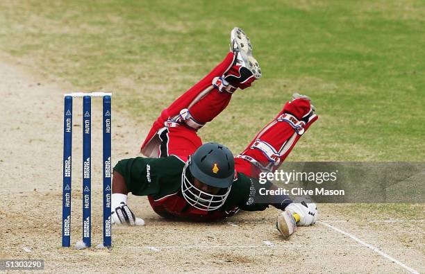 Dion Ebrahim of Zimbabwe makes his ground during the ICC Champions Trophy match between Sri Lanka and Zimbabwe at the Oval Cricket Ground on...