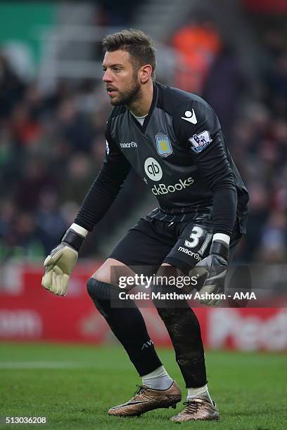 Mark Bunn of Stoke City during the Barclays Premier League match between Stoke City and Aston Villa at the Britannia Stadium on February 27, 2016 in...