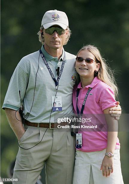 European Team captain Bernhard Langer of Germany with his daughter Christina Langer during the first practice day for the 35th Ryder Cup Matches at...