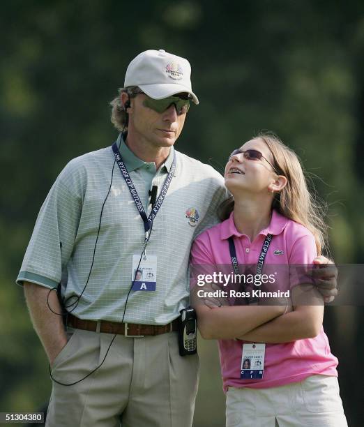 European Team captain Bernhard Langer of Germany with his daughter Christina Langer during the first practice day for the 35th Ryder Cup Matches at...