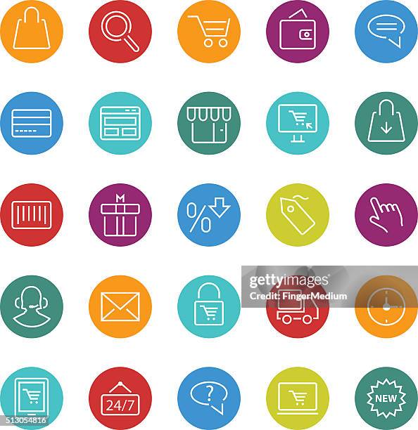 set of shopping icons - buy online pick up in store stock illustrations