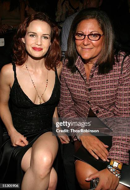 Actress Carla Gugino and Executive Director of 7th on Sixth and Vice President of IMG Fern Mallis attends the Carmen Marc Valvo show during the...