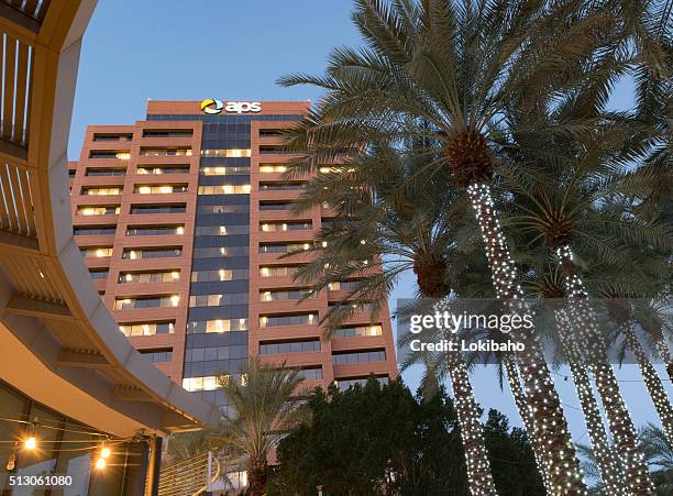 aps building in the evening - downtown phoenix stock pictures, royalty-free photos & images