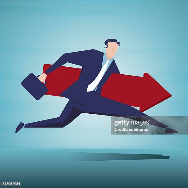 businessman holding arrow forward - forward arrow stock illustrations
