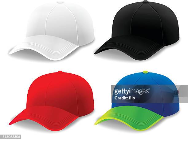 curved brim hats - red hat stock illustrations