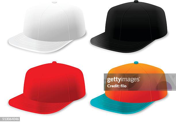 flat brim hats and caps - baseball cap template stock illustrations