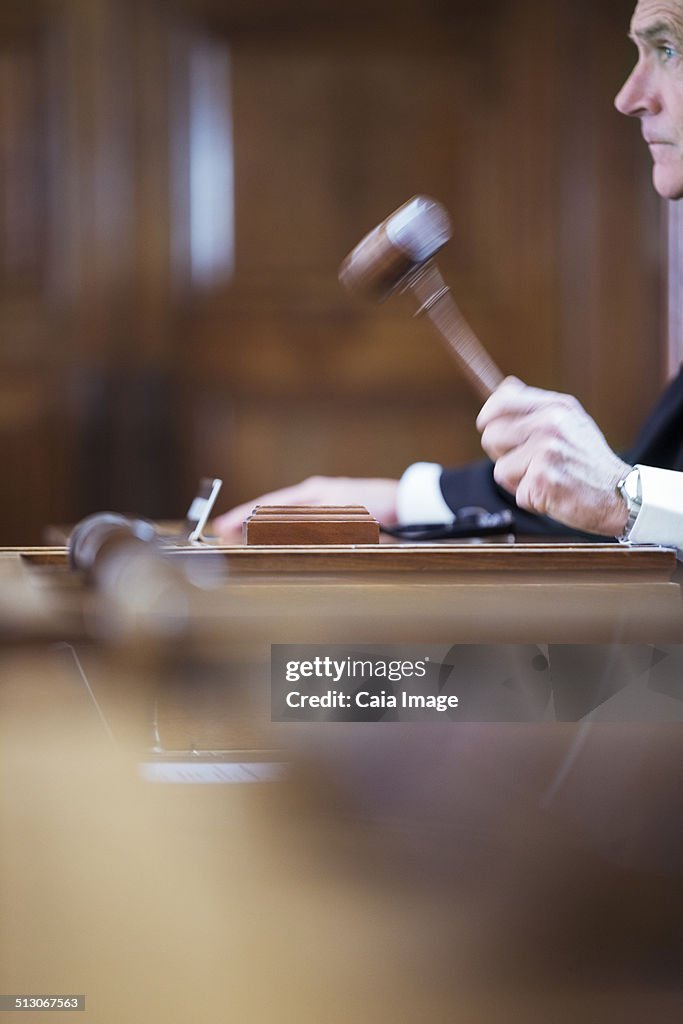 Judge banging gavel in court