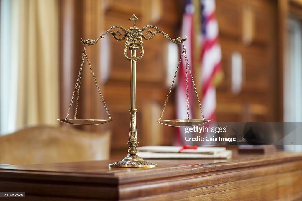 Scales of justice on the judgeÕs bench