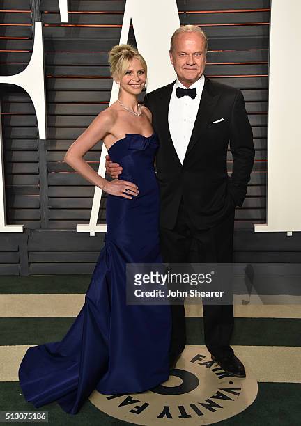Kayte Walsh and actor Kelsey Grammer arrives at the 2016 Vanity Fair Oscar Party Hosted By Graydon Carter at Wallis Annenberg Center for the...