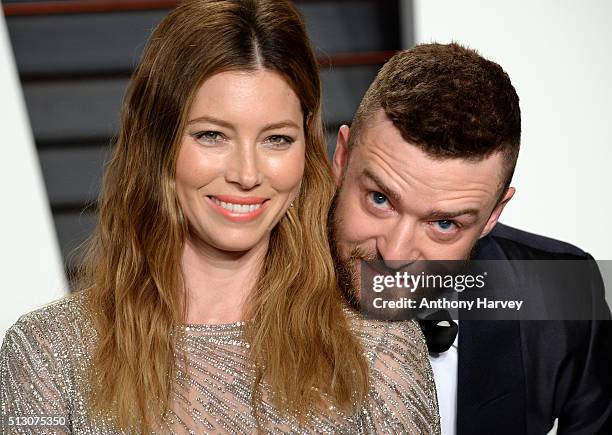 Jessica Biel and Justin Timberlake attend the 2016 Vanity Fair Oscar Party hosted By Graydon Carter at Wallis Annenberg Center for the Performing...