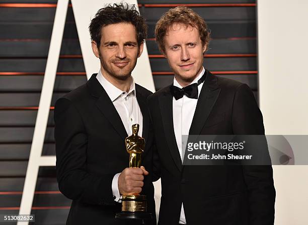 Geza Rphrig and Laszlo Nemes arrive at the 2016 Vanity Fair Oscar Party Hosted By Graydon Carter at Wallis Annenberg Center for the Performing Arts...