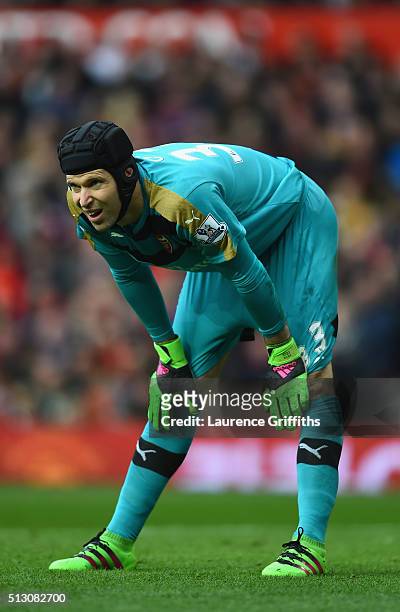 Petr Cech of Arsenal in action during the Barclays Premier League match between Manchester United and Arsenal at Old Trafford Stadium on February 28,...