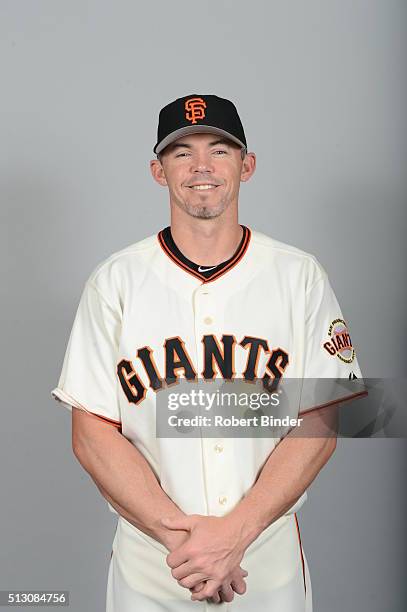 Bullpen catcher Eli Whiteside of the San Francisco Giants poses during Photo Day on Sunday, February 28, 2016 at Scottsdale Stadium in Scottsdale,...