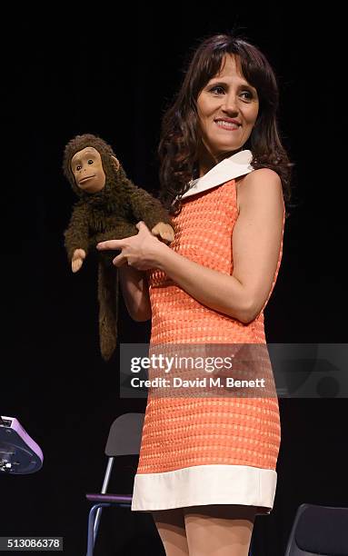 Nina Conti poses at a photocall for "Nina Conti: In Your Face" at The Criterion Theatre on February 29, 2016 in London, England.