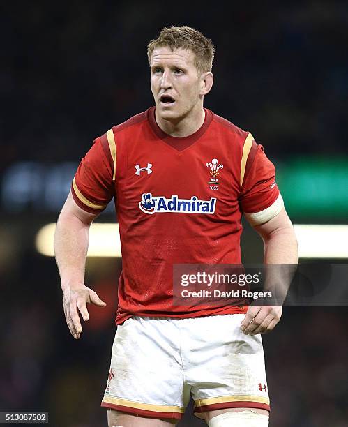 Bradley Davies of Wales looks on during the RBS Six Nations match between Wales and France at the Principality Stadium on February 26, 2016 in...