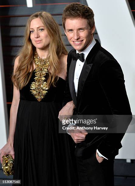 Hannah Bagshawe and Eddie Redmayne attend the 2016 Vanity Fair Oscar Party hosted By Graydon Carter at Wallis Annenberg Center for the Performing...