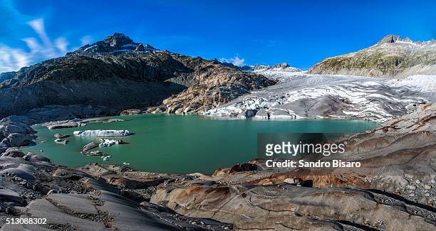 rhone glacier panorama on a clear day - rhone stock-fotos und bilder