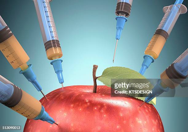 red apple with syringes, artwork - botox injection stock illustrations
