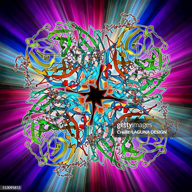 flu virus surface protein molecule - enzyme stock illustrations