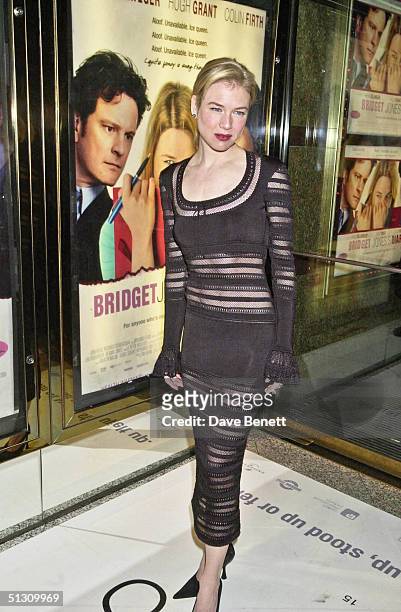Renee Zellweger attends the UK Premiere of "Bridget Jones's Diary" at the Empire Leicester Square followed by the party at Mezzo on April 5, 2001 in...