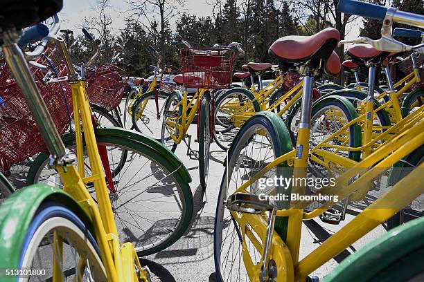 Google Inc. Themed bicycles sit inside the Googleplex headquarters in Mountain View, California, U.S., on Thursday, Feb. 18, 2016. Google, part of...