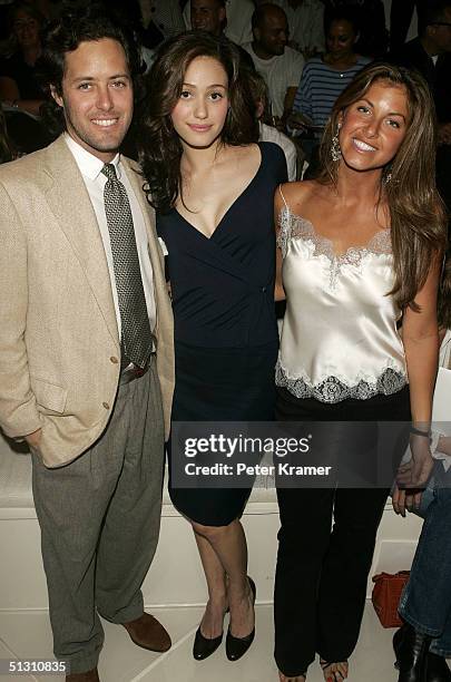 David Lauren, actress Emmy Rossum and Dylan Lauren attend the Ralph Lauren show during the Olympus Fashion Week Spring 2005 at Bryant Park September...