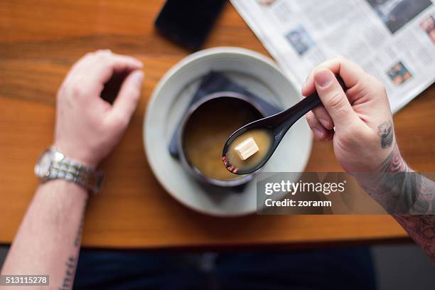 eating miso soup - miso soup stock pictures, royalty-free photos & images