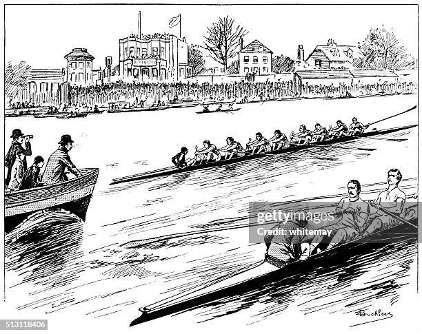 the university boat race on the river thames - cambridge stock illustrations