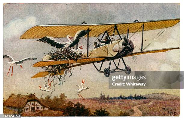 antique artist signed postcard by arthur thiele humour 1910 - vintage airplane stock pictures, royalty-free photos & images
