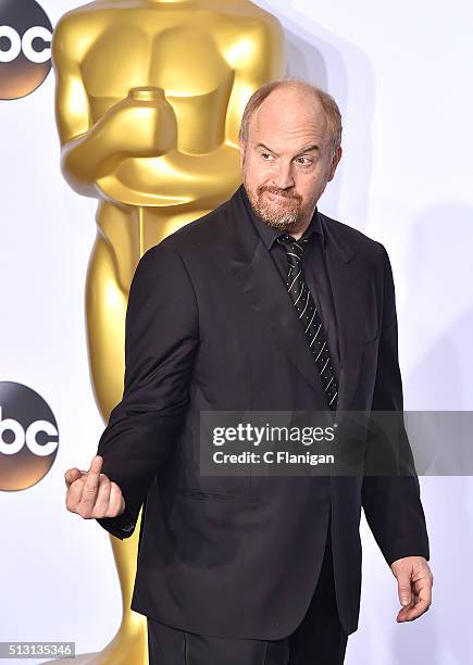 Comedian Louis C.K. Poses in the press room during the 88th Annual Academy Awards at Loews Hollywood Hotel on February 28, 2016 in Hollywood,...