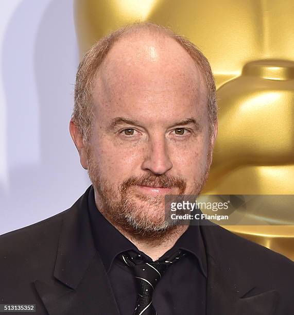 Comedian Louis C.K. Poses in the press room during the 88th Annual Academy Awards at Loews Hollywood Hotel on February 28, 2016 in Hollywood,...