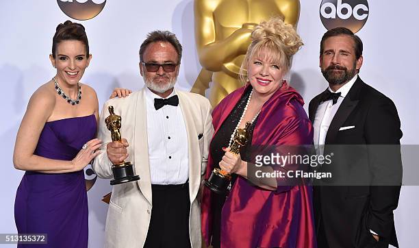 Production designer Colin Gibson and set decorator Lisa Thompson , winners of the Best Production Design award for 'Mad Max: Fury Road,' pose with...