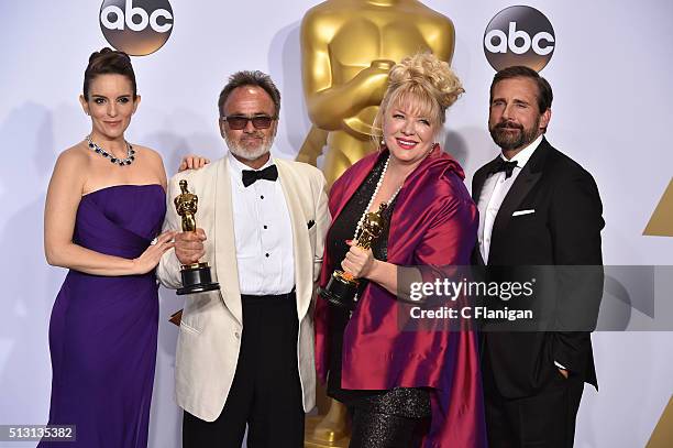 Production designer Colin Gibson and set decorator Lisa Thompson , winners of the Best Production Design award for 'Mad Max: Fury Road,' pose with...