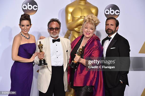 Production designer Colin Gibson and set decorator Lisa Thompson , winners of the Best Production Design award for 'Mad Max: Fury Road,' pose with...