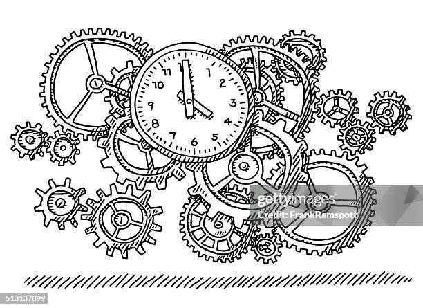 time clockwork gears drawing - clockwork stock illustrations