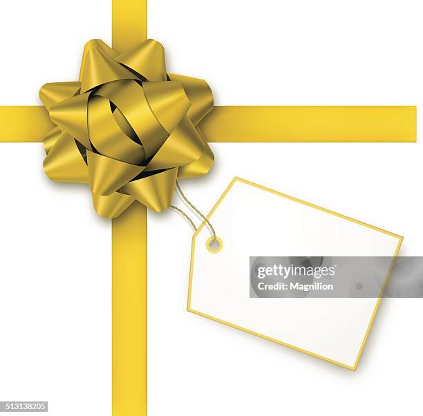 gold gift bow with tag - bow vector stock illustrations