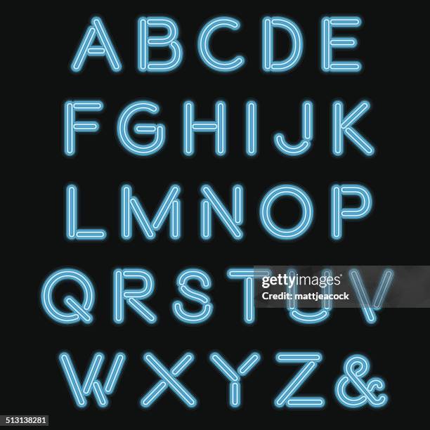 blue neon alphabet - fluorescent stock illustrations