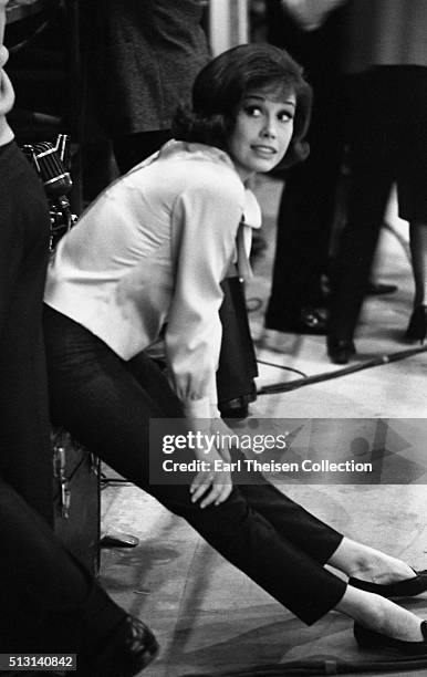 Actress Mary Tyler Moore in rehearsal for The Dick Van Dyke Show on December 2, 1963 in Los Angeles, California.