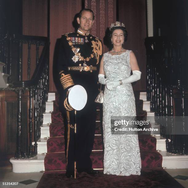 Queen Elizabeth II and Prince Philip Duke of Edinburgh on the occasion of their 25th silver wedding anniversary celebrations held at Buckingham...