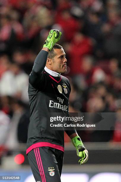 Benfica's goalkeeper Julio Cesar celebrating Benfica's goal during the match between SL Benfica and Uniao da Madeira for Portuguese Primeira Liga at...