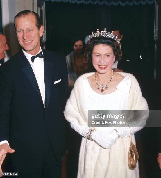 Queen Elizabeth II and Prince Philip arriving at the Manoel Theatre in Valleta, Malta, 1967.