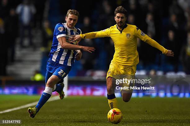 James Wilson of Brighton & Hove Albion battles with Luke Murphy of Leeds United during the Sky Bet Championship match between Brighton and Hove...
