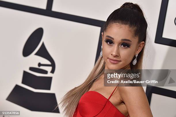 Singer Ariana Grande arrives at The 58th GRAMMY Awards at Staples Center on February 15, 2016 in Los Angeles, California.