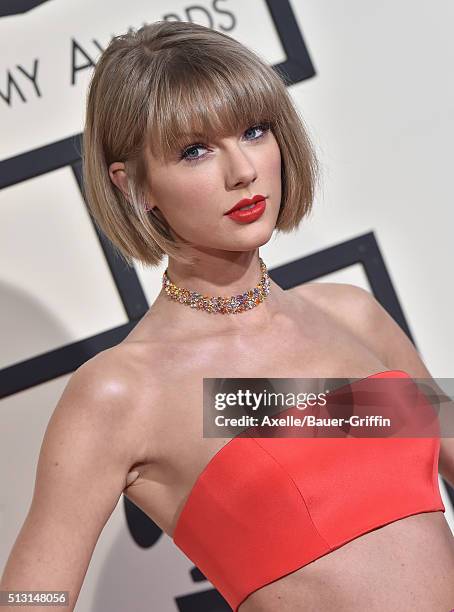 Musician Taylor Swift arrives at The 58th GRAMMY Awards at Staples Center on February 15, 2016 in Los Angeles, California.